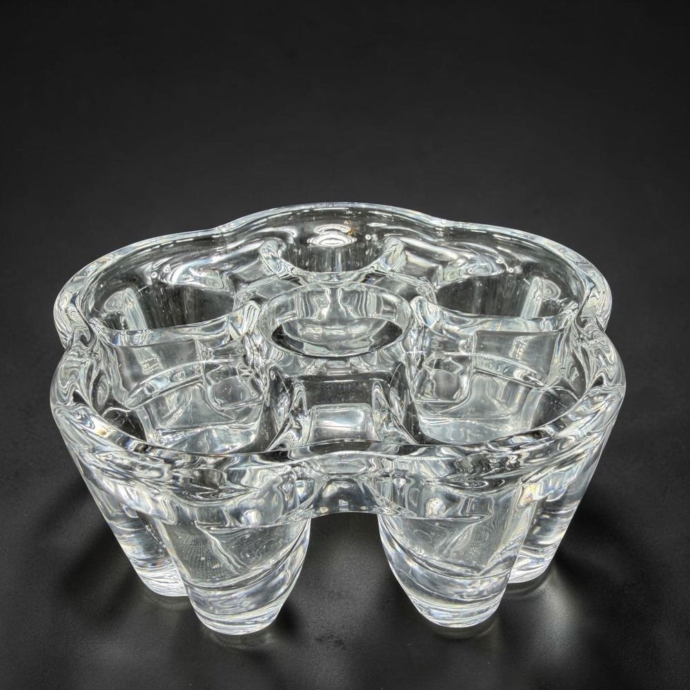 Vintage Clear Glass Heart Flower Votive Candle Holder 5 Well Trinket Dish 5in